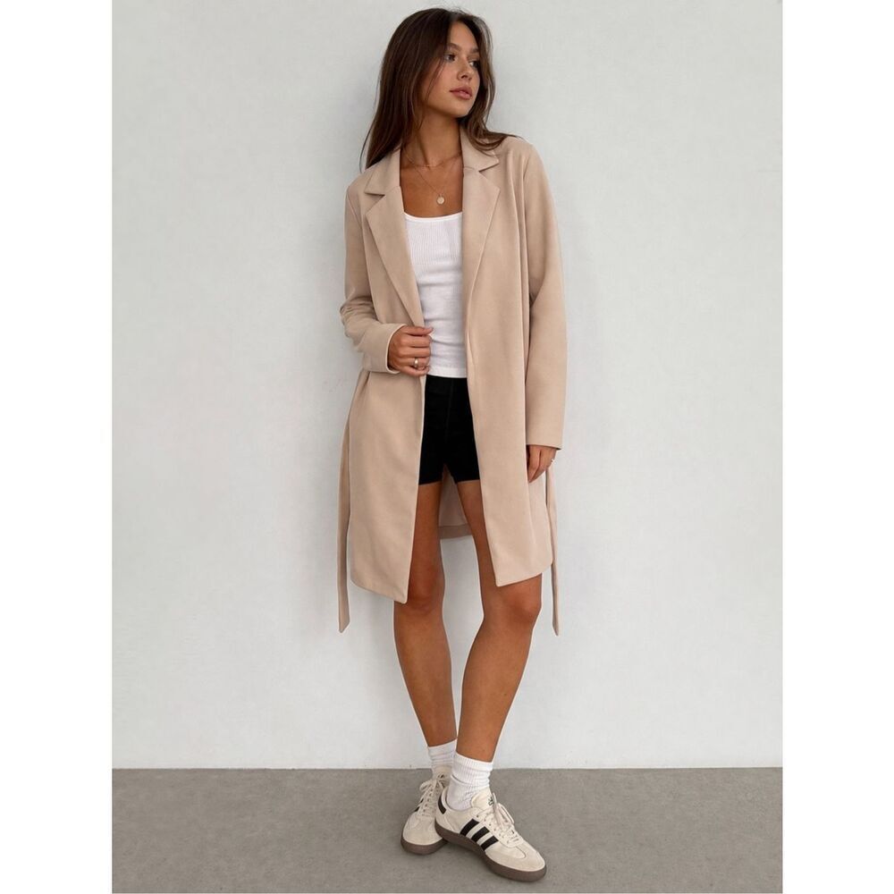 Wearever Beige Belted Blazer Coat Long Soft Jacket Size M Made in USA